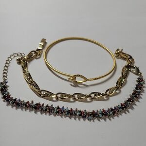 Gold-Tone Multi-Color Beaded Bracelet and Bangle Set
